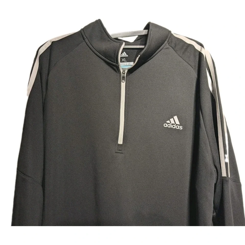 Adidas Pullover Men XL Black French Terry 1/4 Zip Golf UPF 50 Mock Nk NWT